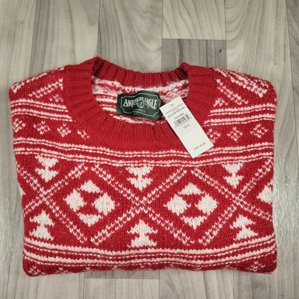 American Eagle Sweater Womens S Fair Isle Snowdrift Knit Red White NWT